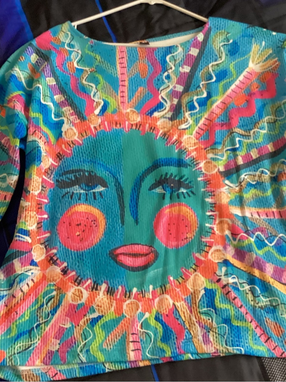 Turquoise Multi Sunface Crewneck Dress by